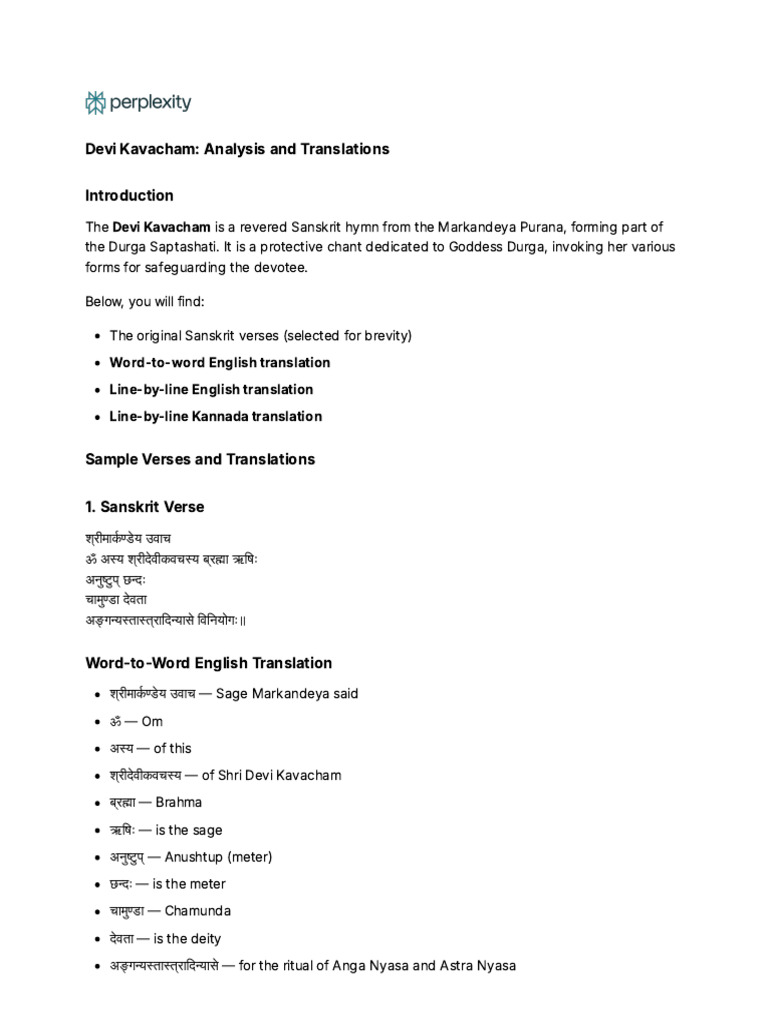 Devi Kavacham: Summary and Translations | PDF | Prana | Gender And Hinduism
