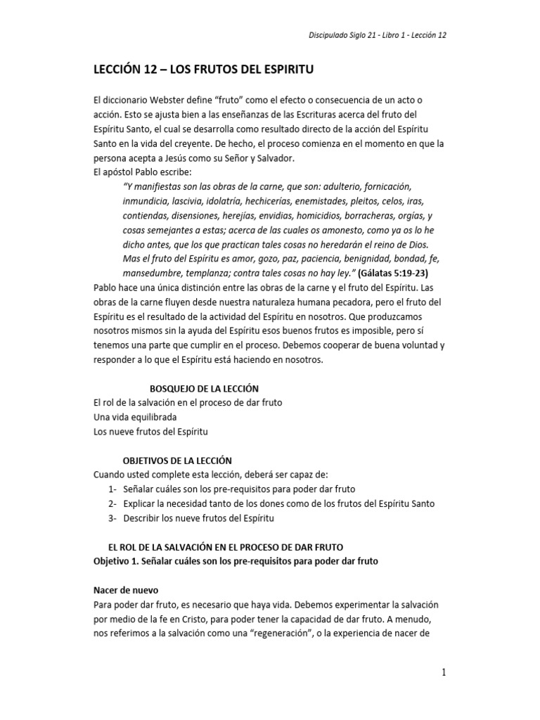 Frutos del Espíritu en el Discipulado | PDF | Fruto Del Espiritu Santo ...
