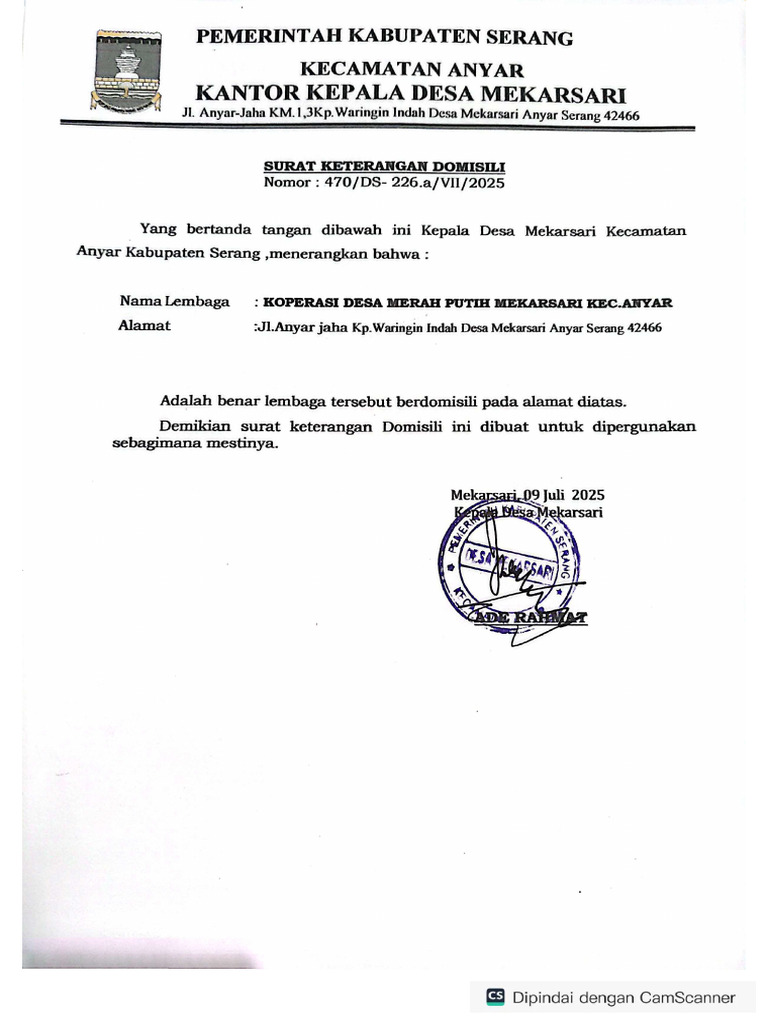 Suket Domisili Dan Izin Operasional | PDF