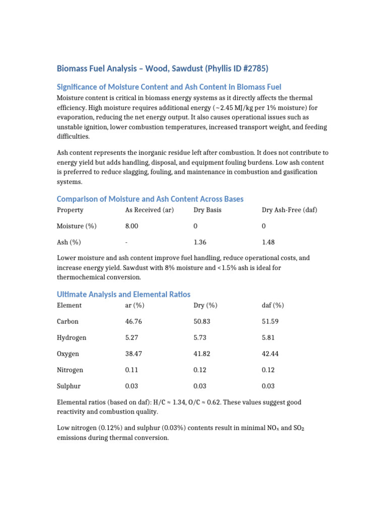 Biomass Fuel Analysis: Wood Sawdust Properties | PDF | Combustion ...