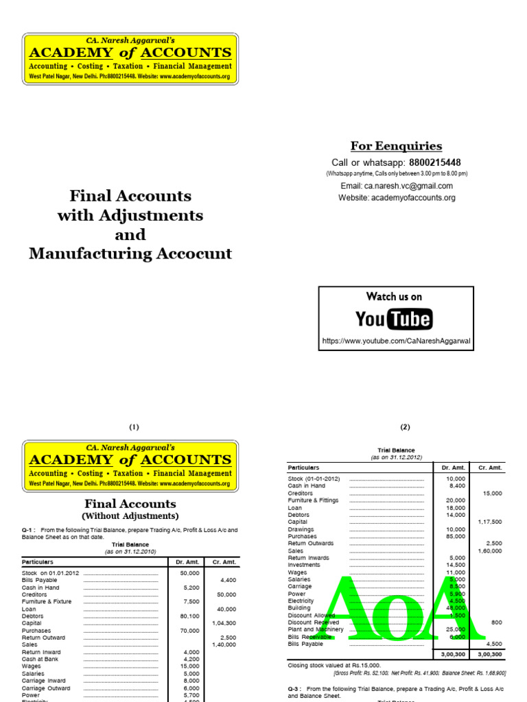 Final Accounts With Manufacturing Acount | PDF | Debits And Credits ...