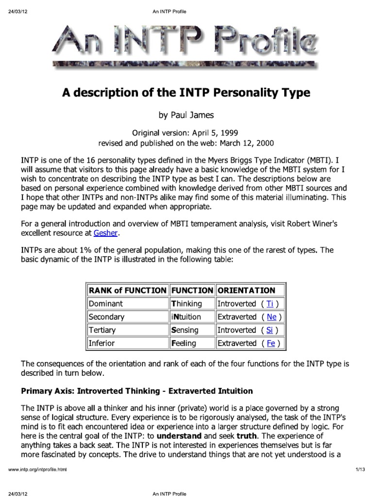 INTP Profile Paul James | PDF