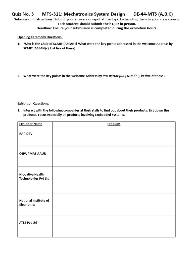 MTS-311 Quiz 3 Submission Guidelines | PDF