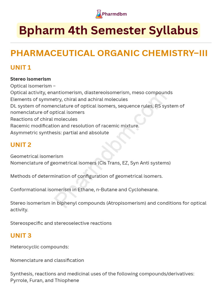 B.Pharm 4th Semester Syllabus Overview | PDF | Pharmacology | Isomer
