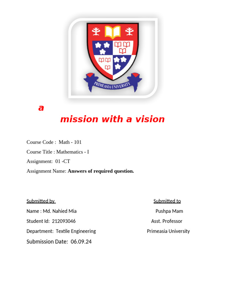 Math 101 Assignment Submission | PDF