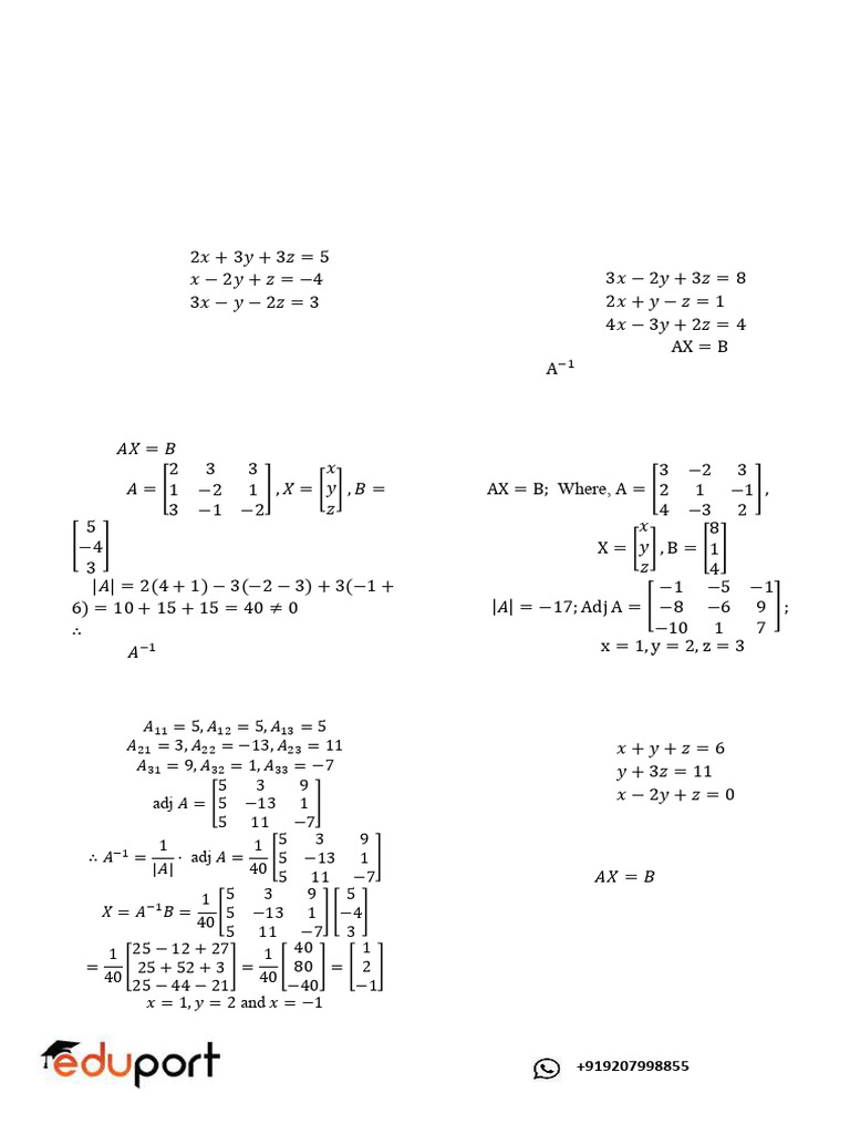 Matrix Method for Solving Linear Equations | PDF | Determinant | System ...