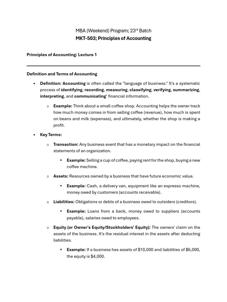 Principles of Accounting Overview | PDF | Debits And Credits ...