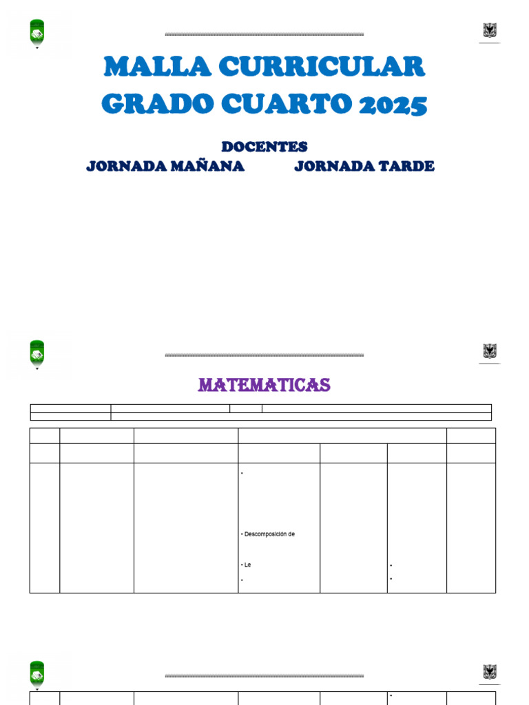 Malla Curricular Cuarto Grado 2025 | PDF | Predicado (Gramática) | Decimal