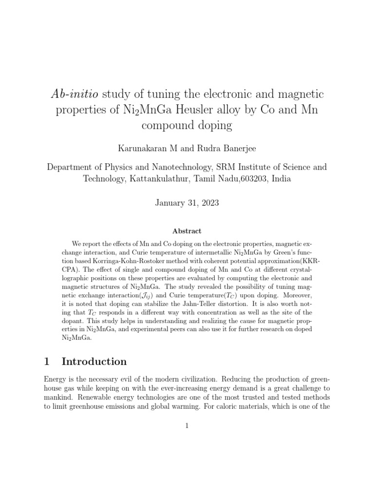 Ab-Initio Study of Tuning The Electronic and Magnetic | PDF ...