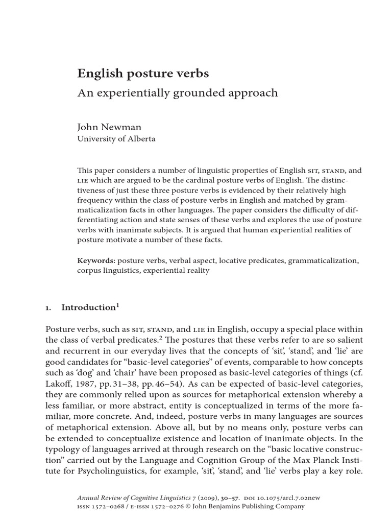 English Posture Verbs: SIT, STAND, LIE | PDF | English Language ...