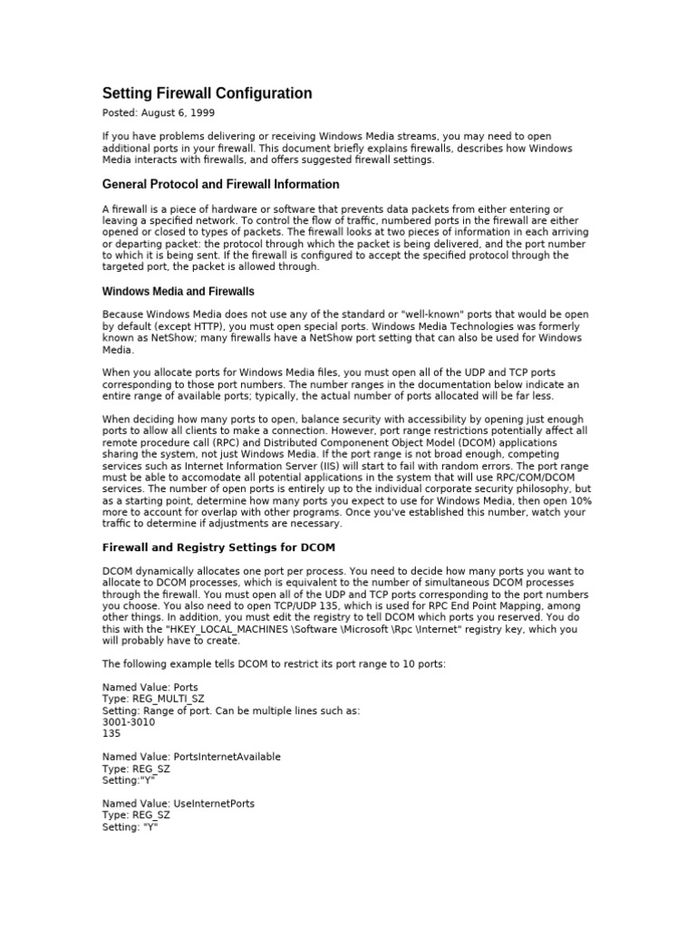 Configuring Firewall for Windows Media | PDF | Port (Computer ...