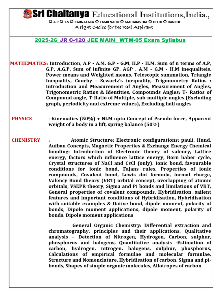 JEE Main & Advanced 2025-26 Syllabus | PDF | Chemical Bond | Chemical ...