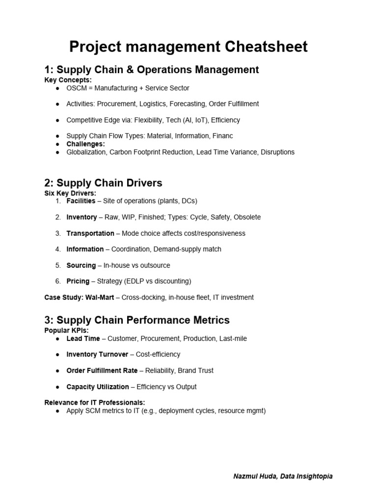 Supply Chain Management Cheatsheet | PDF
