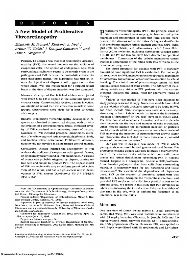 A New Model of Proliferative Vitreoretinopathy 2157 | PDF | Human Eye ...