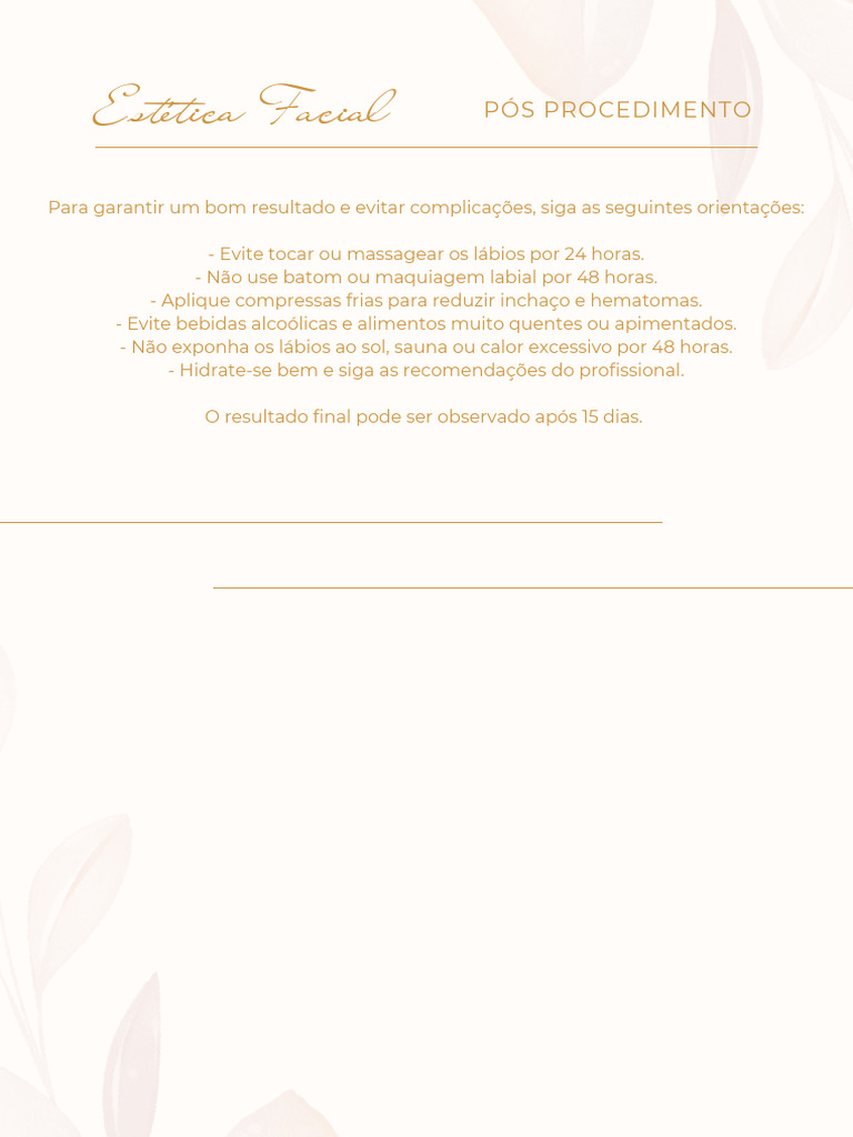 Orientacoes Resumidas Pos Preenchimento Labial PDF | PDF