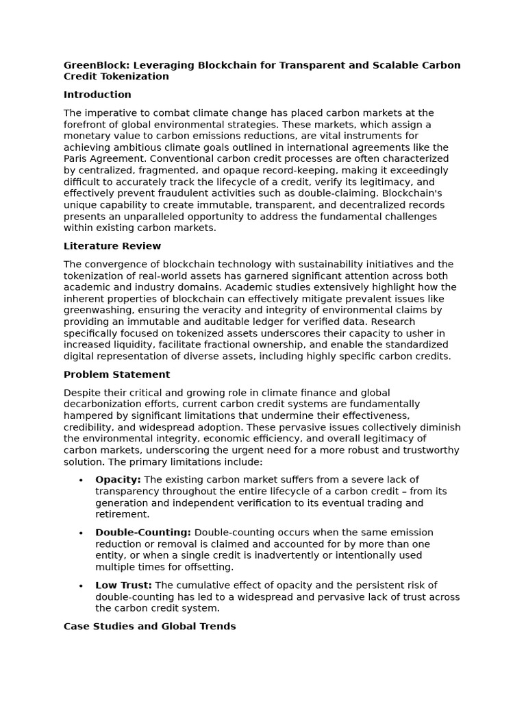 GreenBlock: Blockchain for Carbon Credits | PDF | Regulatory Compliance ...