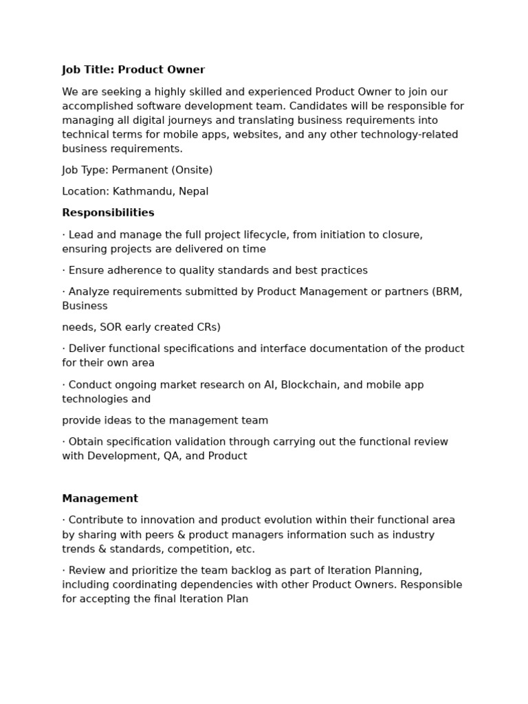 Digital Product Owner Job Opening | PDF