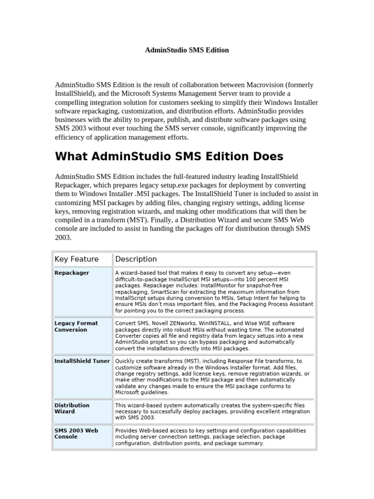 AdminStudio SMS Edition Overview | PDF | Microsoft Software | Microsoft