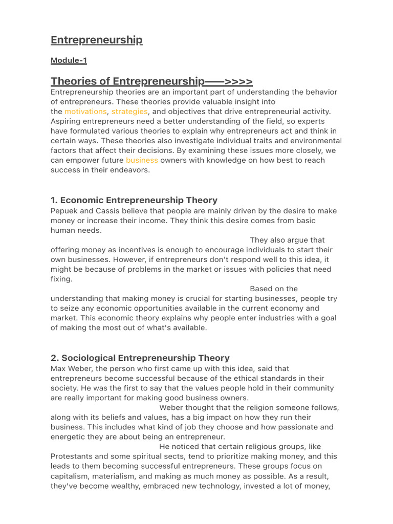Theories of Entrepreneurship Explained | PDF | Entrepreneurship ...