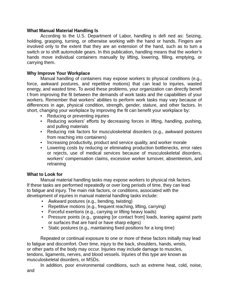 Manual Handling and Power Zone Safety | PDF