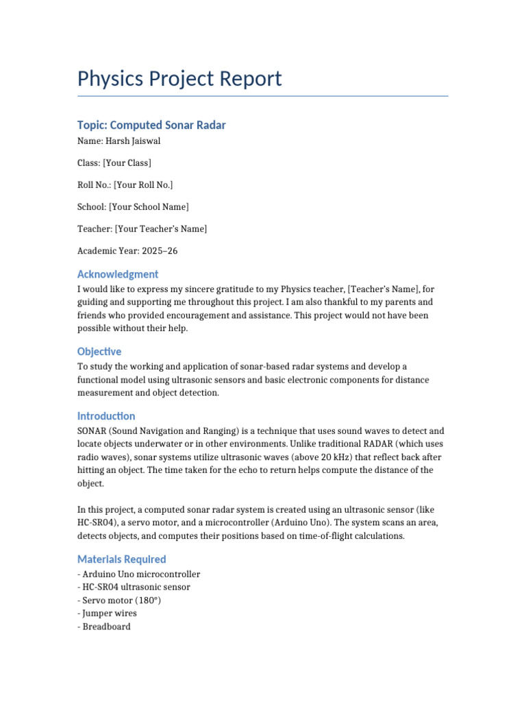 Sonar Radar Project Overview | PDF | Sonar | Radar
