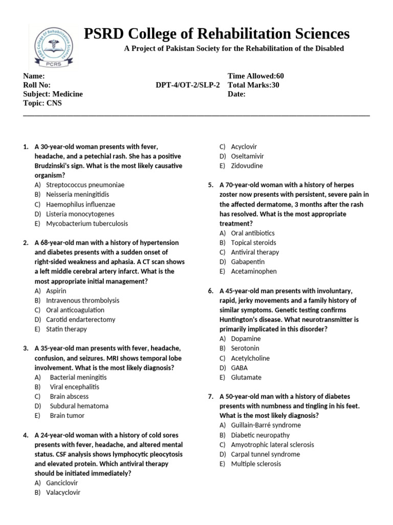 CNS Disorders: Case Studies & Management | PDF | Muscular Dystrophy ...