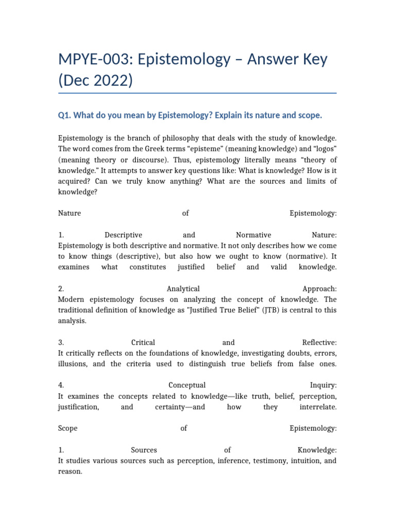 JTB Epistemology Overview and Analysis | PDF | Epistemology | Knowledge