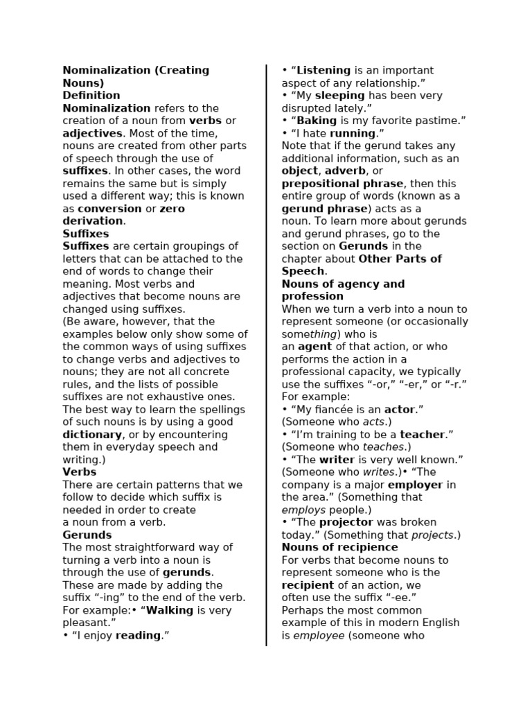 Understanding Nominalization in English | PDF | Adjective | Verb