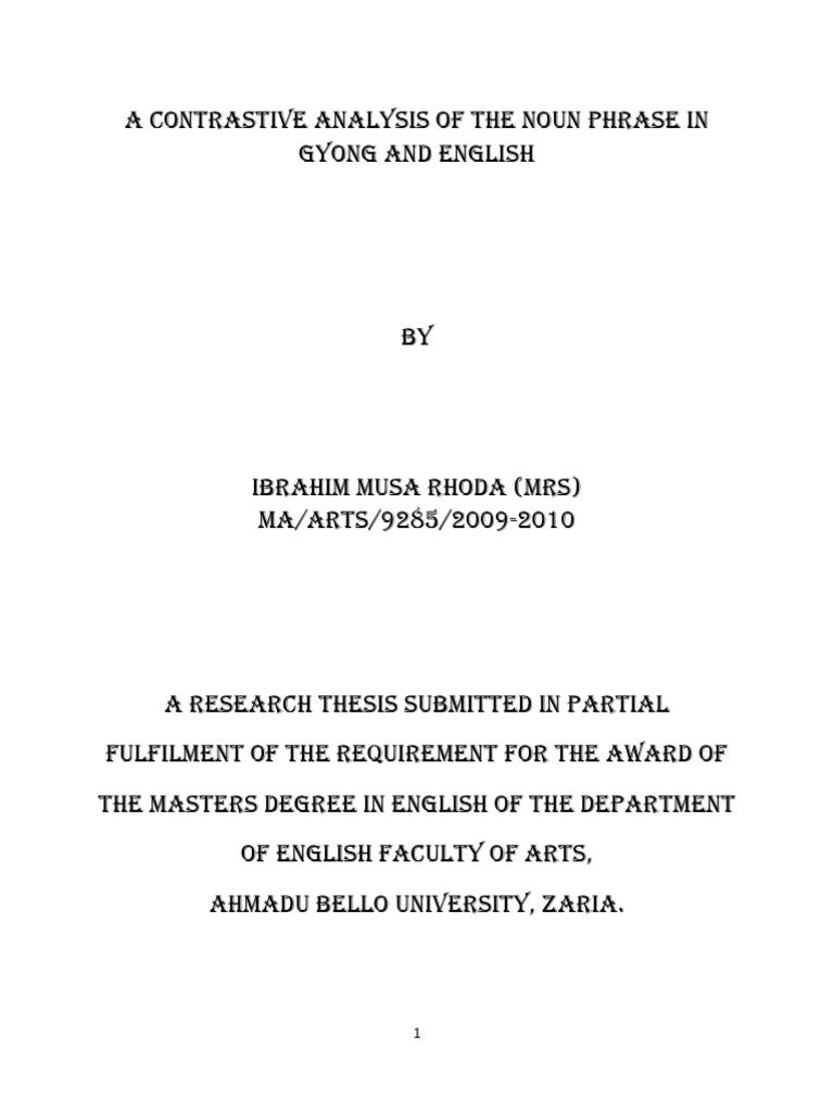 A Contrastive Analysis of The Noun Phrase in Gyong and English | PDF ...