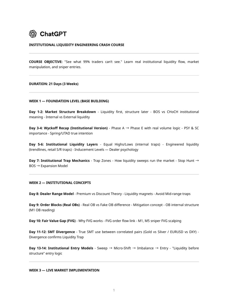 Institutional Liquidity Course | PDF