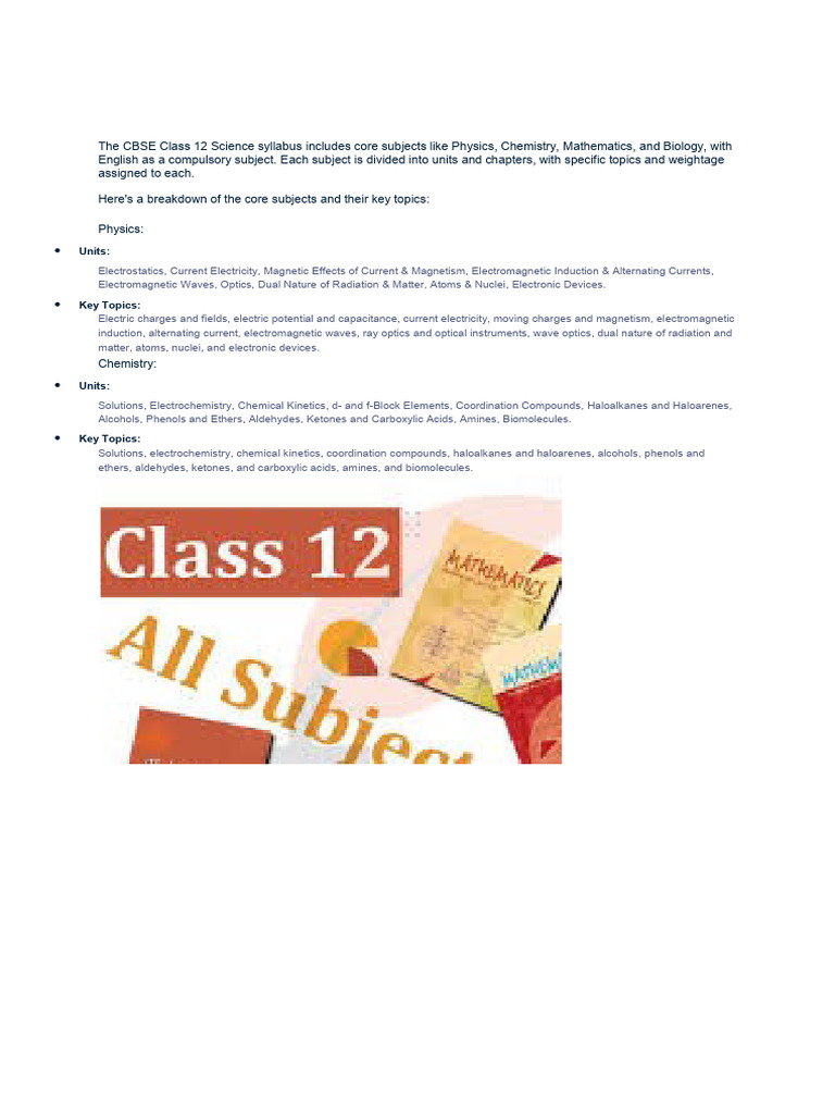 CBSE Class 12 Science Syllabus Overview | PDF