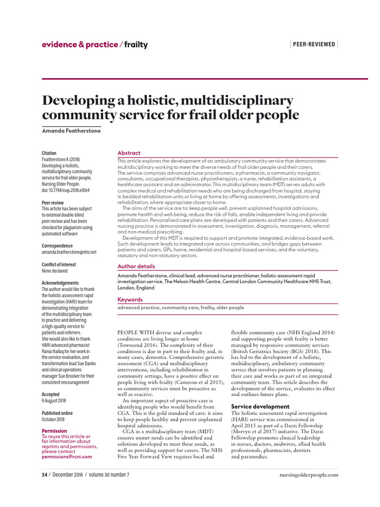 Multidisciplinary Care for Frail Seniors | PDF | Physical Therapy ...
