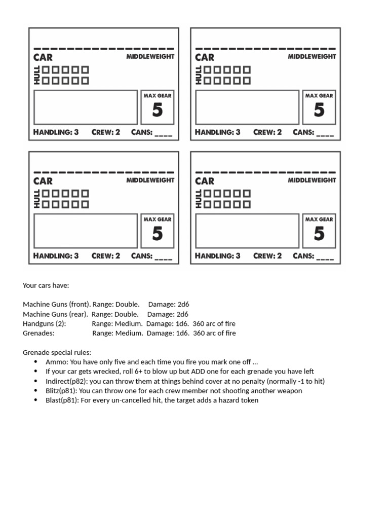 Generic Car Sheet For Basic Games | PDF