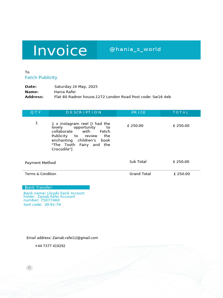 Invoice for Instagram Reel Review | PDF