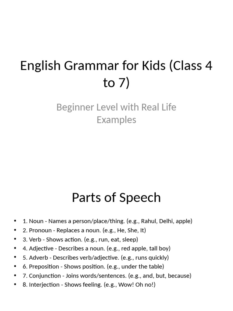 Basic English Grammar for Kids | PDF