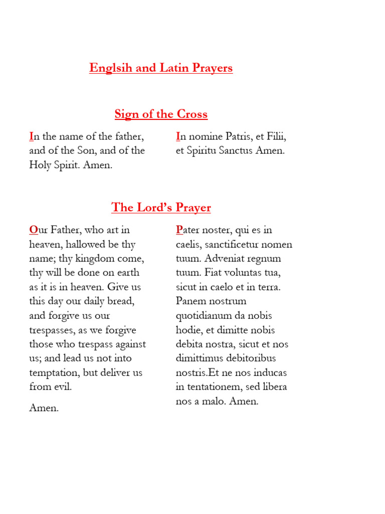 Latin and English Catholic Prayers | PDF | Lord's Prayer | Systematic ...