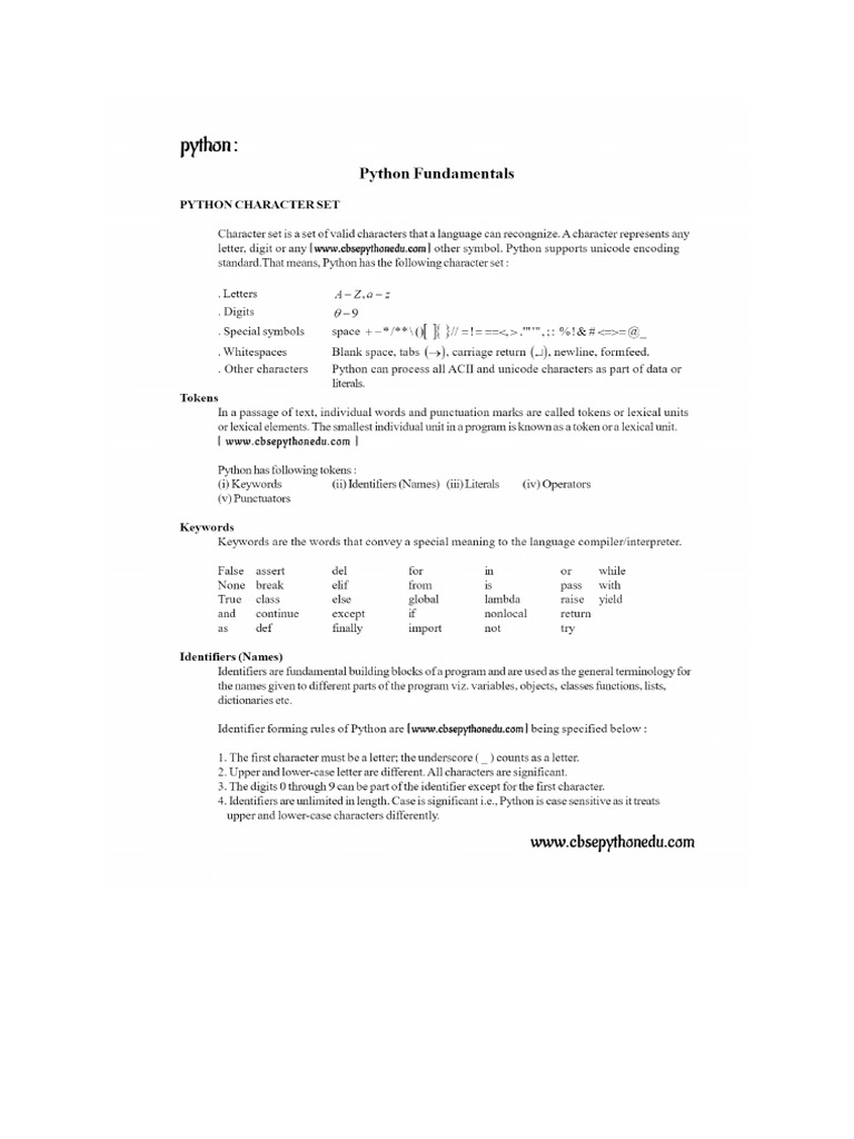 Python Fundamentals Cbse | PDF