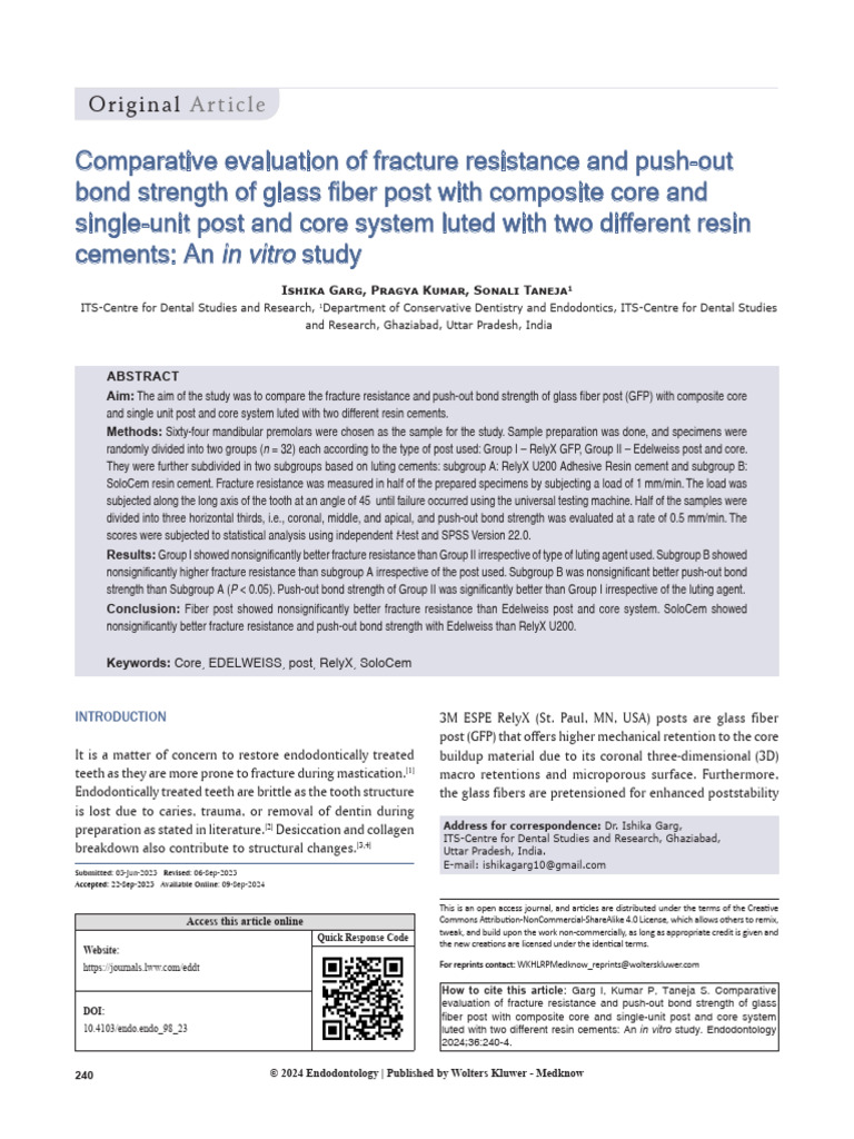 Fracture Resistance of Fiber Posts in Dentistry | PDF | Fracture ...