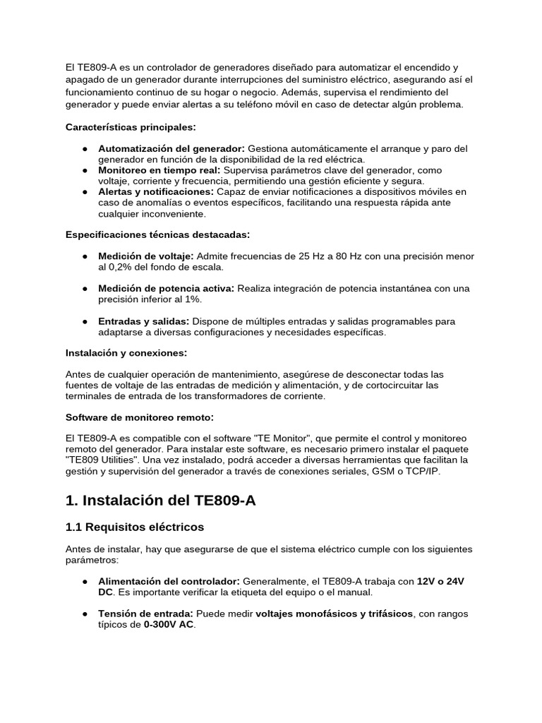 Controlador TE809-A: Automatización y Monitoreo | PDF | Relé ...