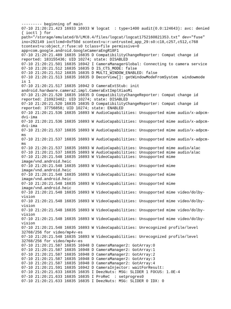 Camera Logcat Analysis and Errors | PDF | Computing