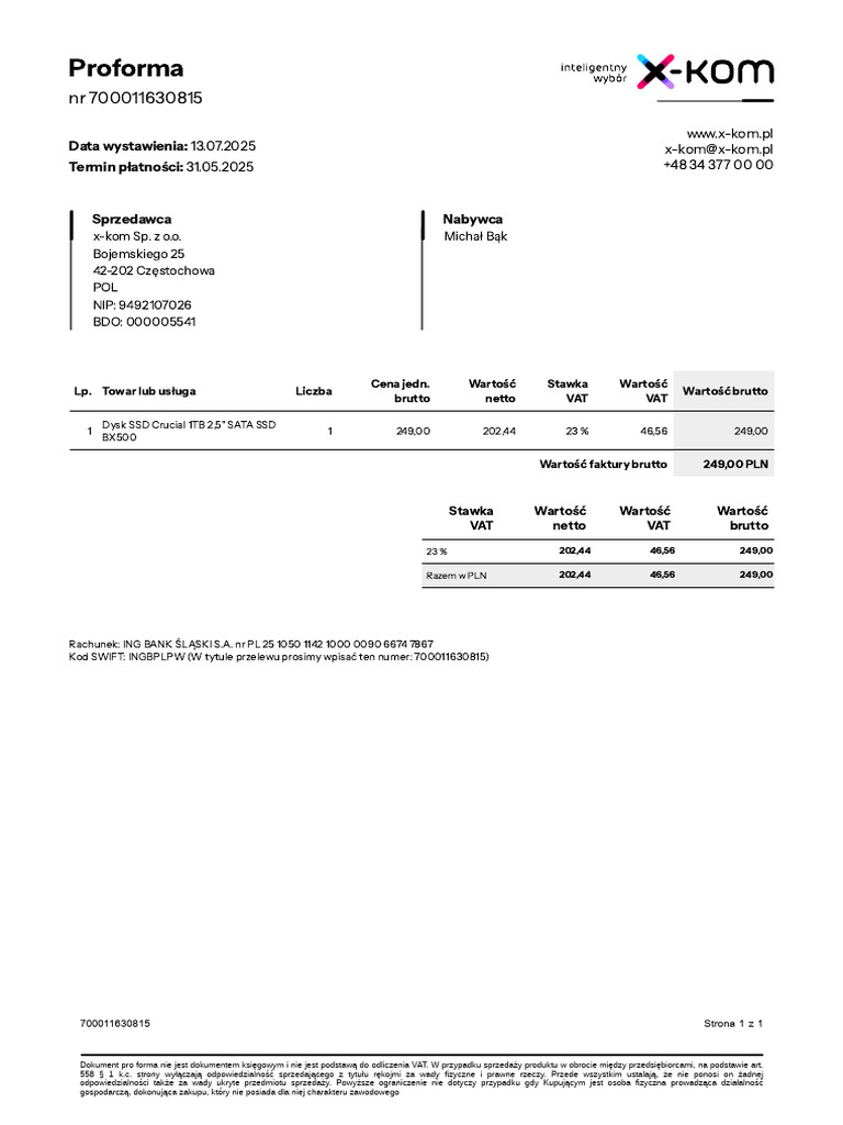 Proforma 700011630815 | PDF