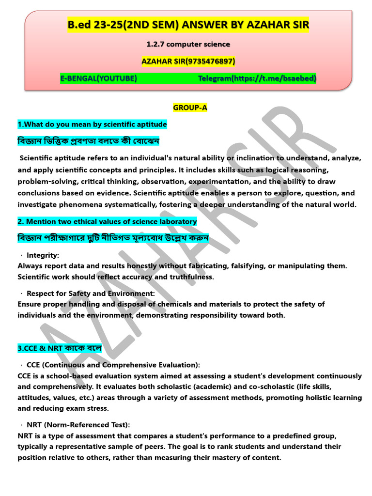 Azahar Sir's B.Ed Computer Science Guide | PDF | Computer Network ...