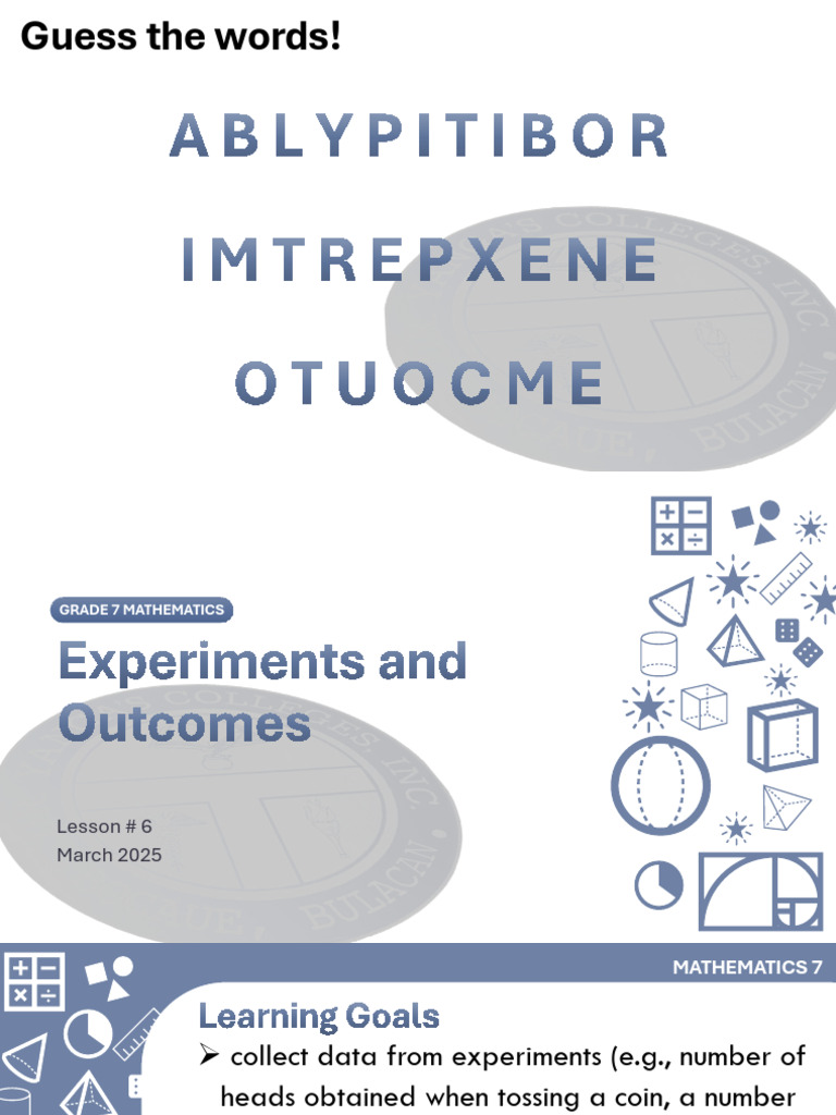 Math Experiments and Outcomes Guide | PDF | Experiment | Probability