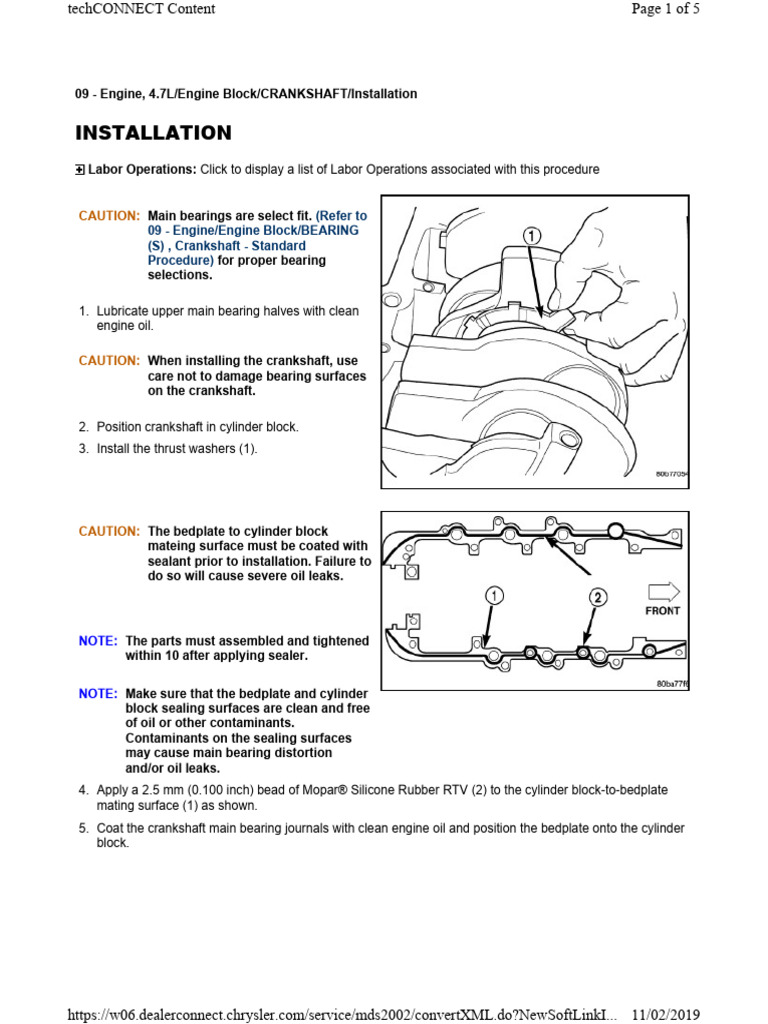 2009 WK, Engine 4.7L, Crankshaft Installation | PDF | Bearing ...