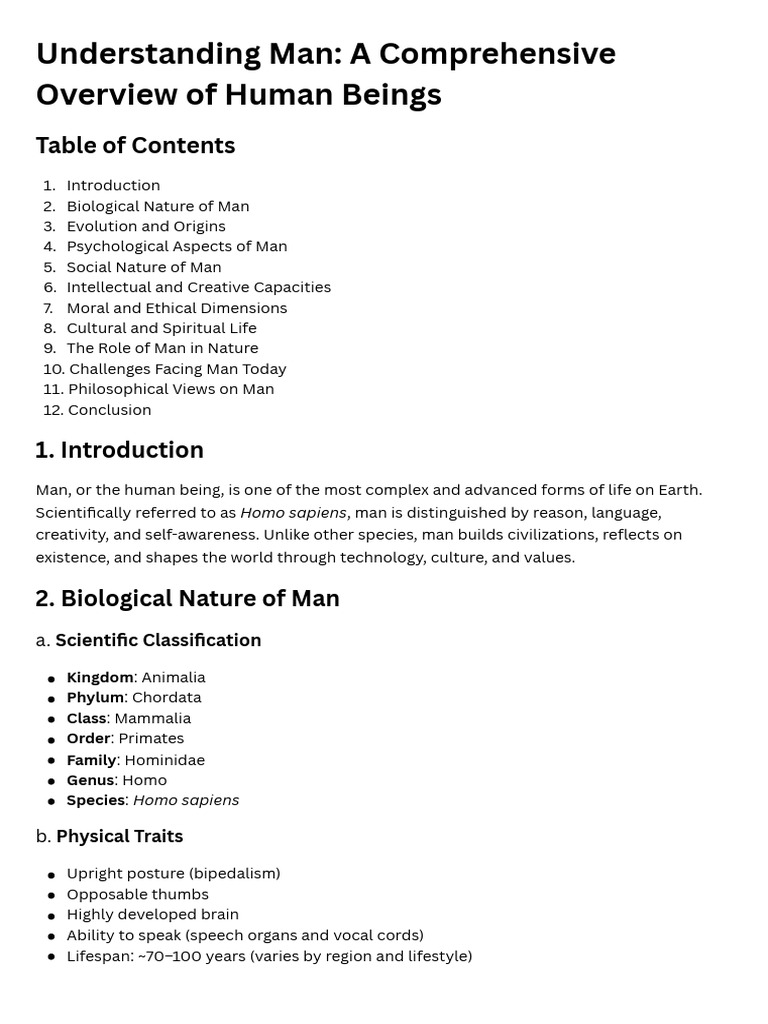 Understanding Man A Comprehensive Overview of Human Beings | PDF | Homo ...
