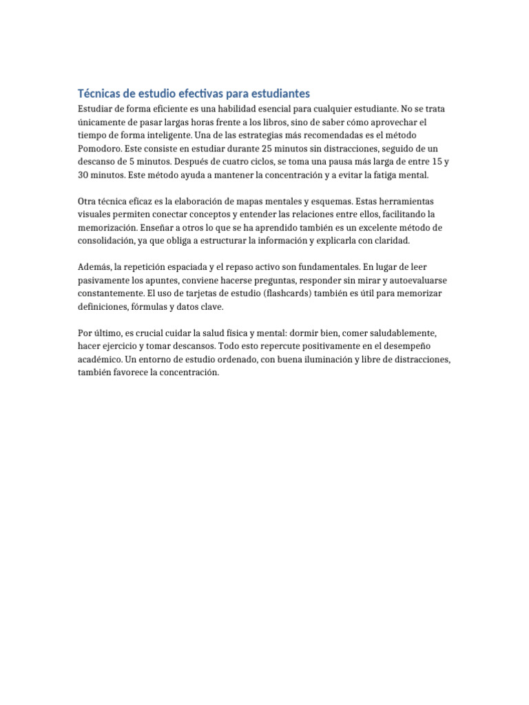 6 Técnicas de Estudio Efectivas para Estudiantes | PDF