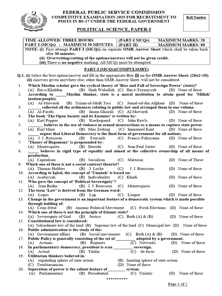 2025 06 05 06 34 00 Pol - Science Paper 1 | PDF | Social Contract ...