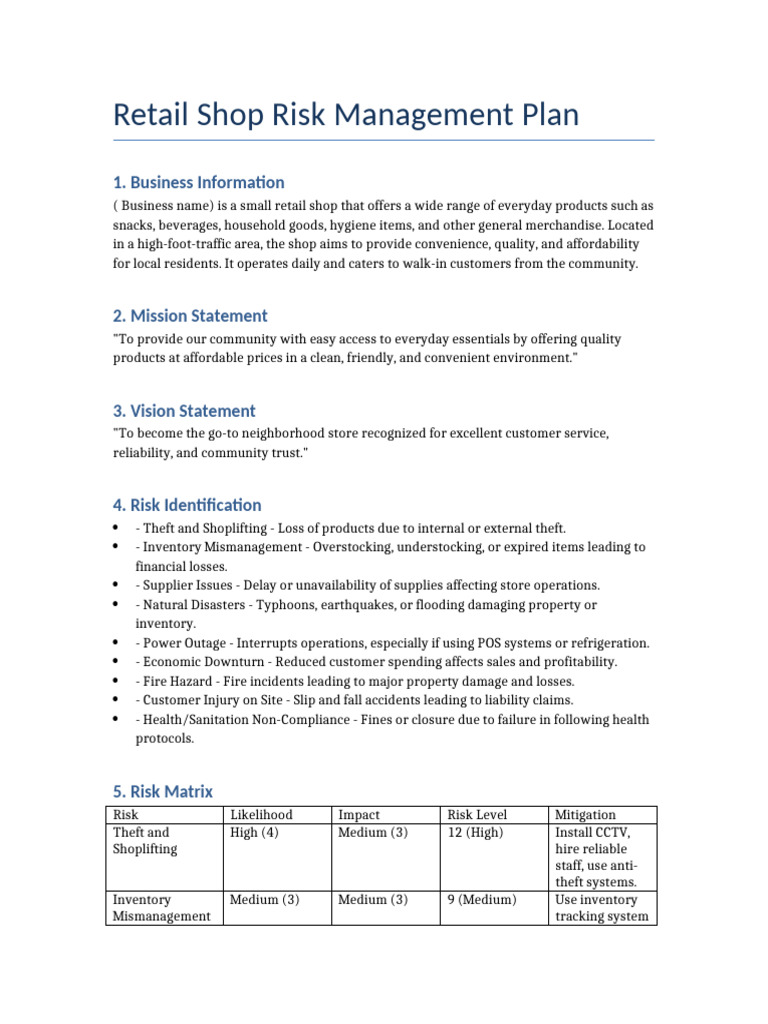 Grocery Store Risk Management Plan | PDF | Risk | Risk Management