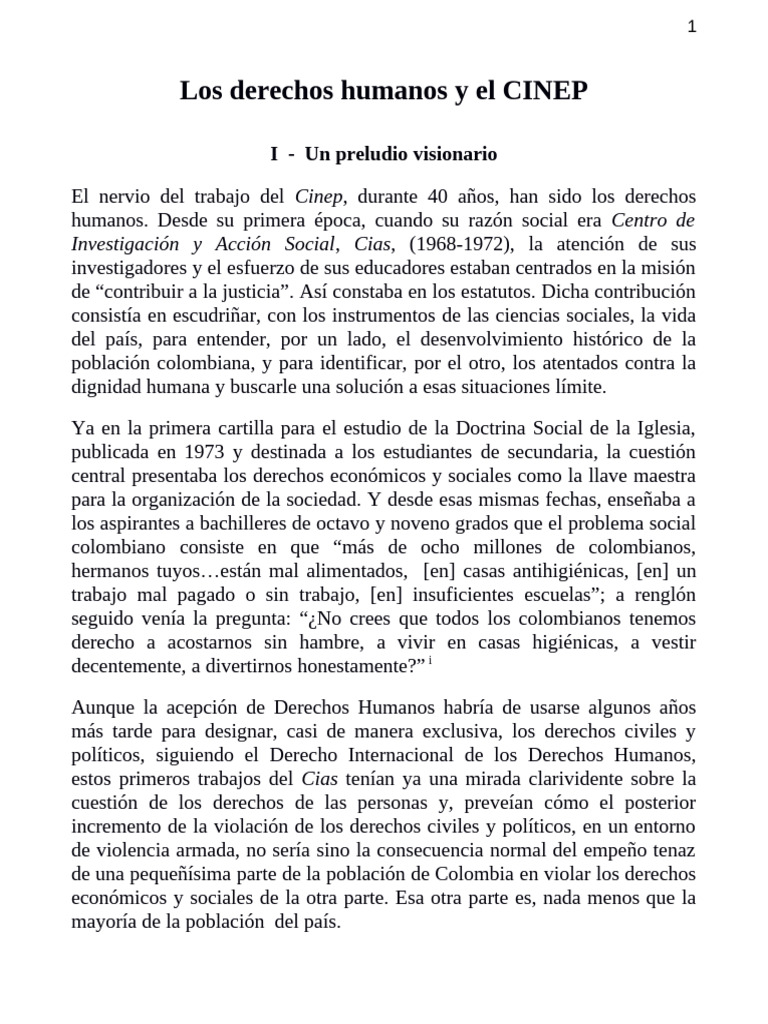 Los Derechos Humanos y El Cinep | PDF | Derechos humanos | Colombia