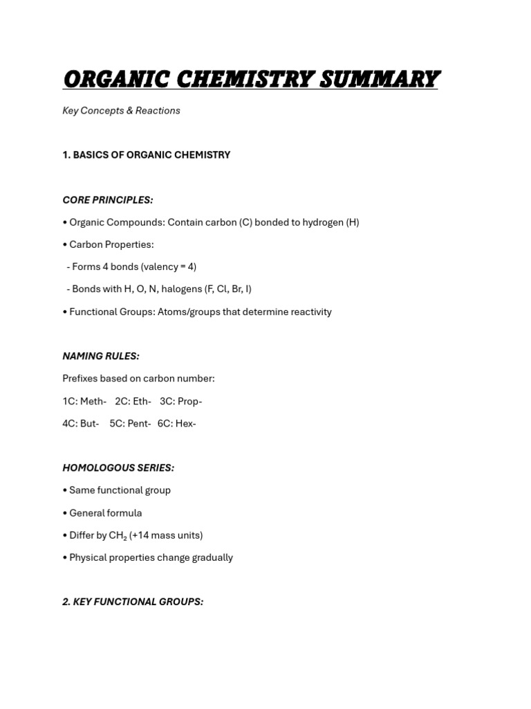 Organic Chemistry Key Concepts Summary | PDF